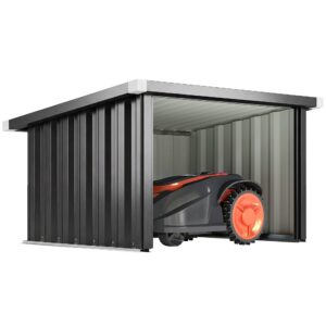 Robotplæneklippergarage, stål, 108 x 86 x 62,5 cm, med nedhængt tag og beskyttelseskant, galvaniseret stål